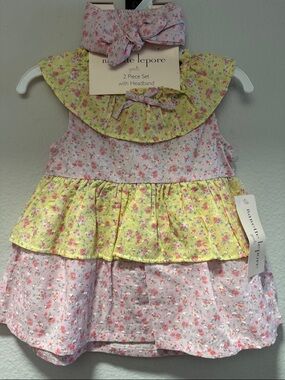 Nanette Lepore Girls Floral Tiered Dress with Headband - NWT